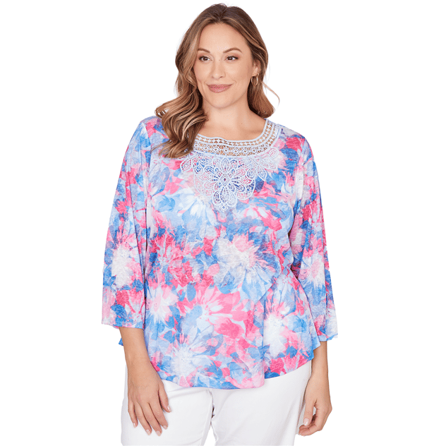 Plus Size Ruby Rd. California Dreaming Tie Dye Floral Blouse
