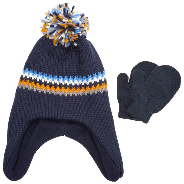 Baby Boy (12-24M) Capelli® New York Stripe Ear Flap Pom Pom Hat
