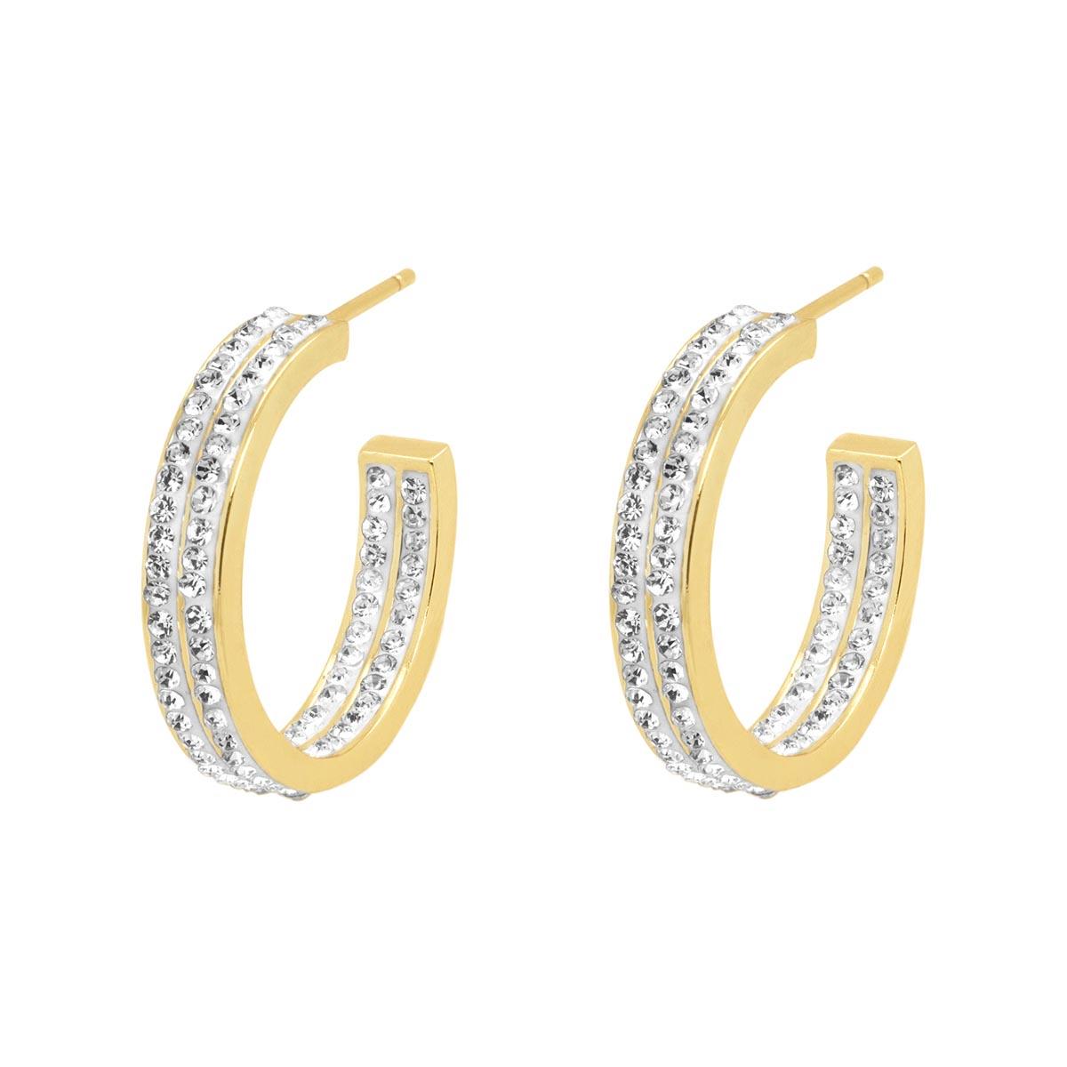 Gold Plated Double Row Crystal Hoop Earrings