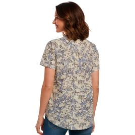 Womens Notations Short Sleeve Floral Split Neck Pleated Blouse