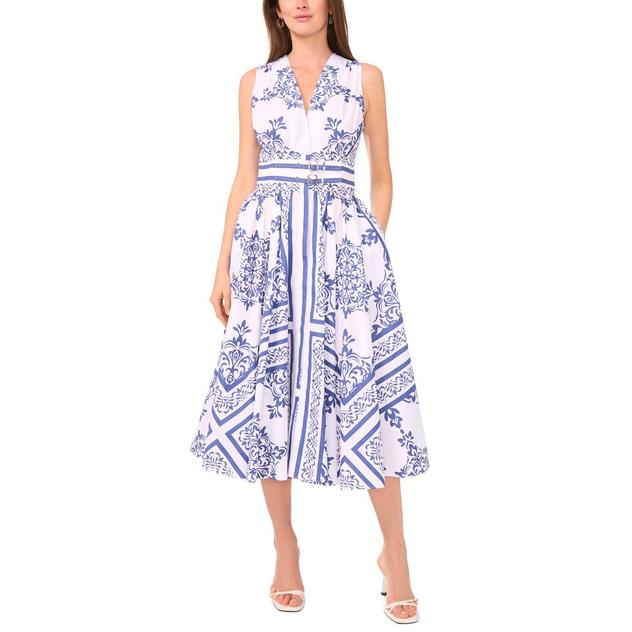 Womens Cece Sleeveless V Neck Jacquard Fit & Flare Dress