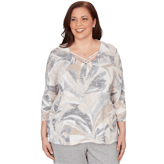 Plus Size Alfred Dunner Comfort & Joy Leaf V Neck Blouse