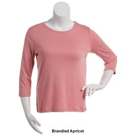 Petite Hasting & Smith 3/4 Sleeve Solid Open Crew Neck Tee