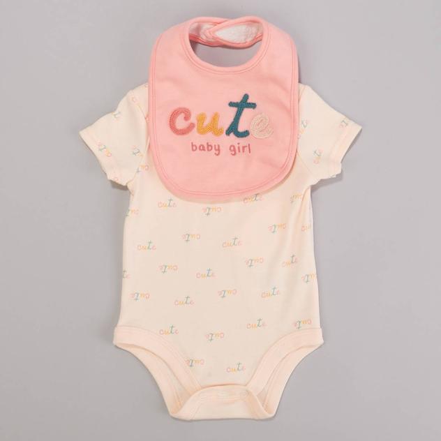 Baby Girl (NB-9M) bon bébé® Cute Girl Bodysuit & Bib