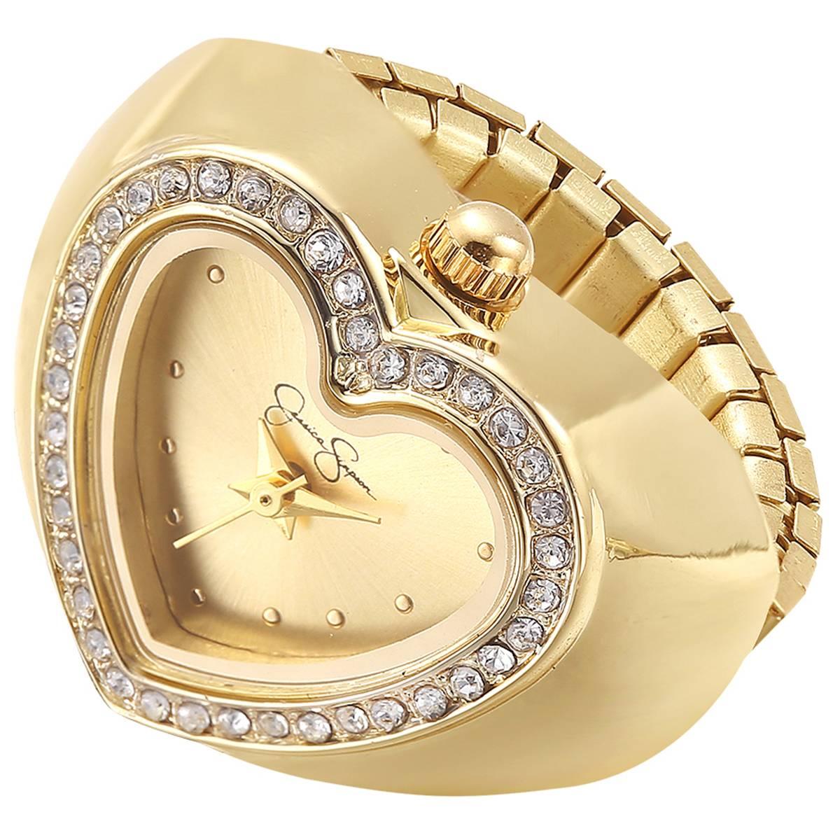 Womens Jessica Simpson Gold-Tone Heart Ring Watch - JR0007GD