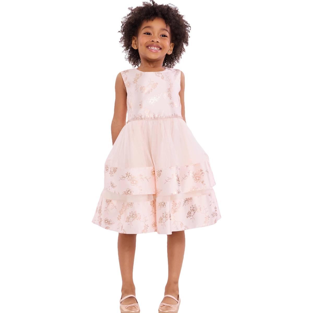 Girls (4-6x) Bonnie Jean Floral Foiled Bodice Double Skirt Dress