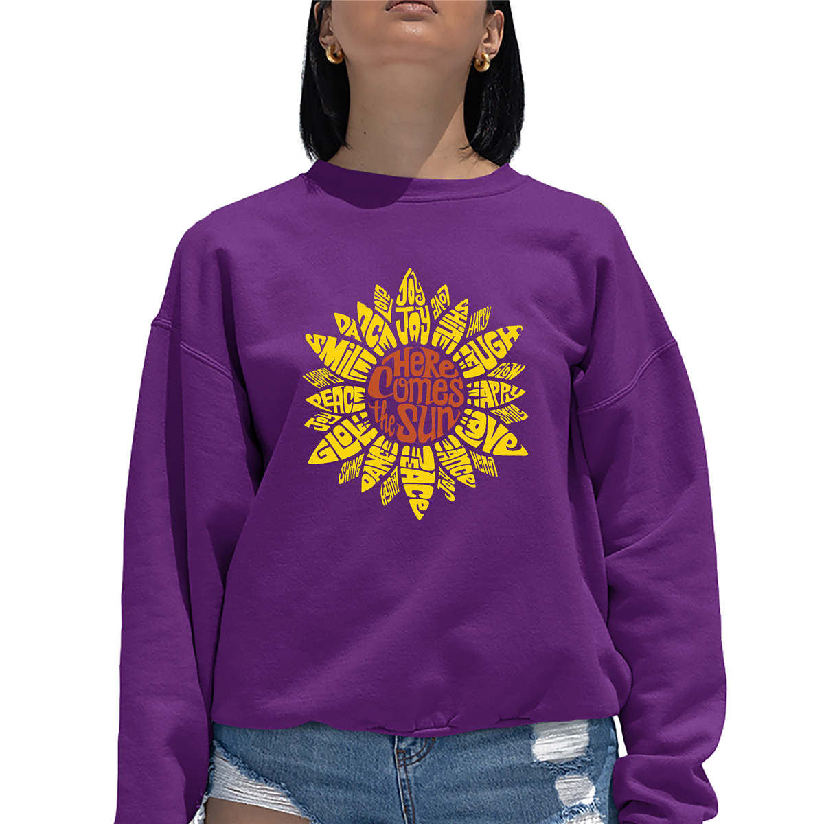 Womens LA Pop Art Sunflower - Word Art Crewneck Sweatshirt