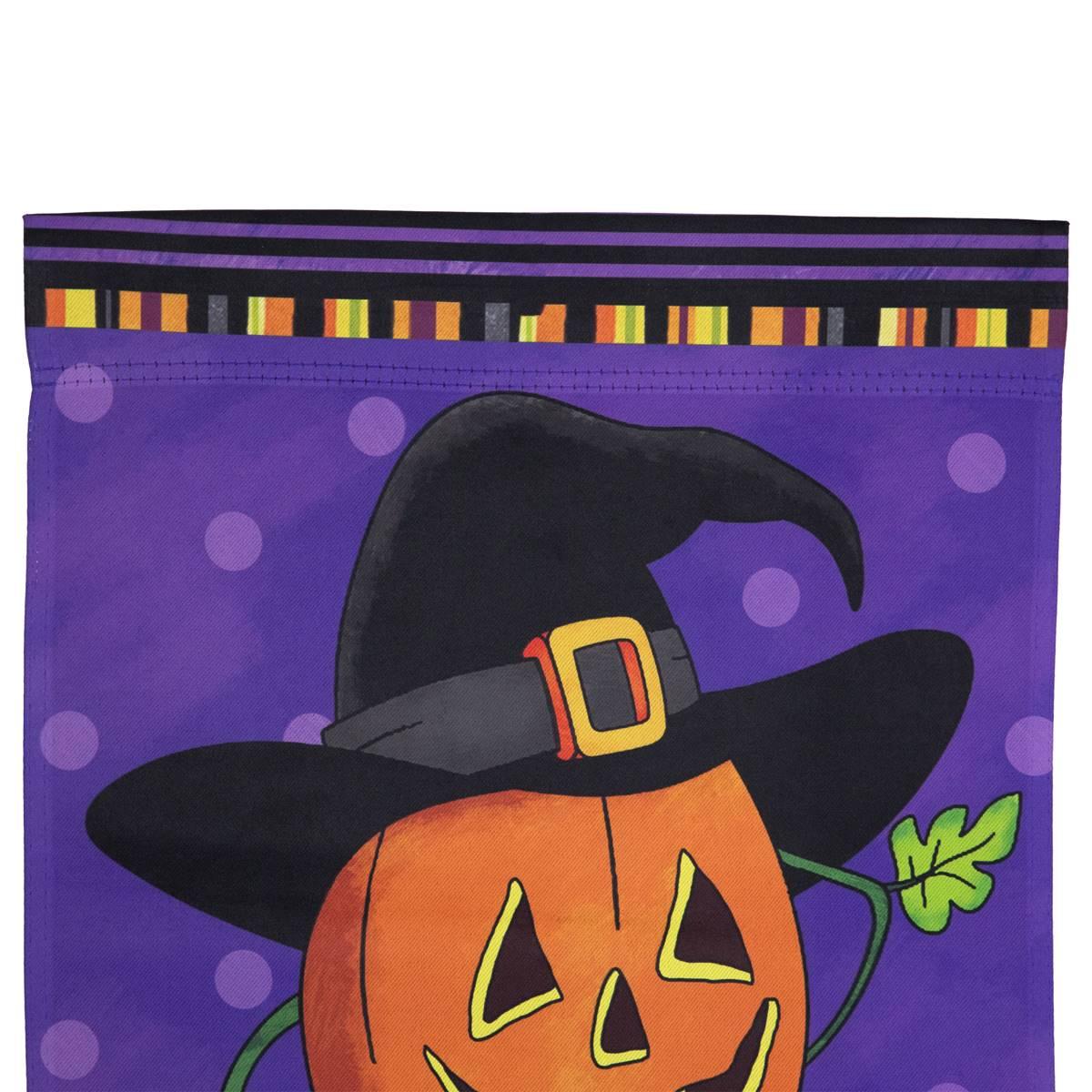 Northlight Seasonal Pumpkin in Witch Hat Halloween Garden Flag