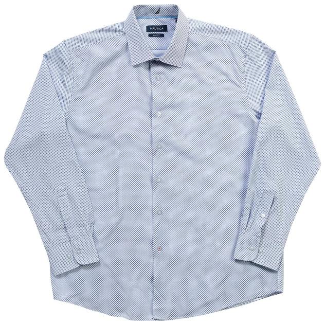 Mens Nautica Geometric Slim Fit Stretch Dress Shirt - White/Navy