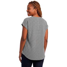 Petite Notations Short Sleeve Grommet Neck Geometric Blouse
