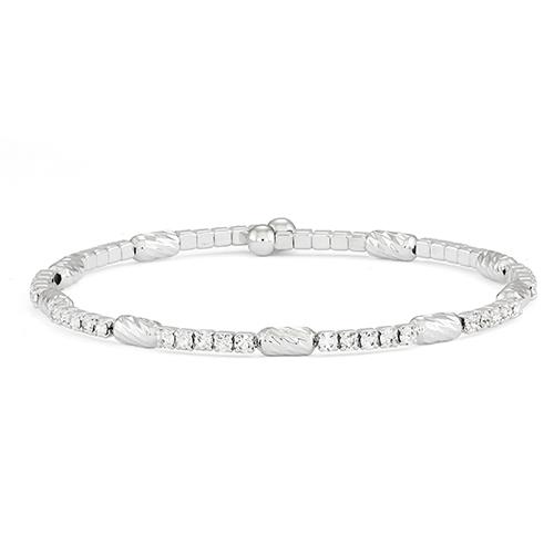Rhodium Plated Bead Stations & Crystal Coil Bracelet