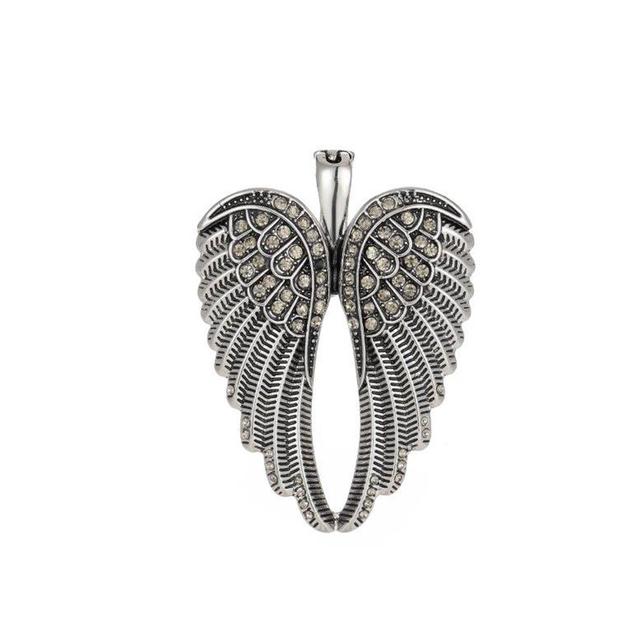 Wearable Art Silver-Tone Antique Angel Wings Enhancer Pendant