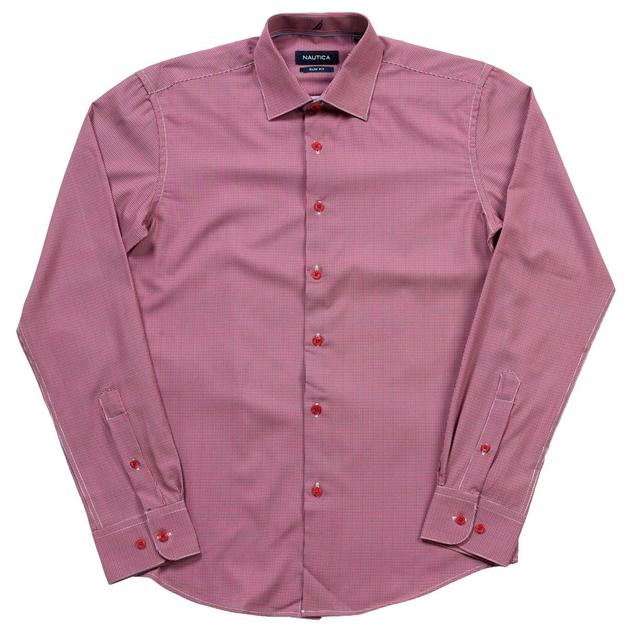 Mens Nautica Slim Fit Stretch Dress Shirt - Red/Navy Check