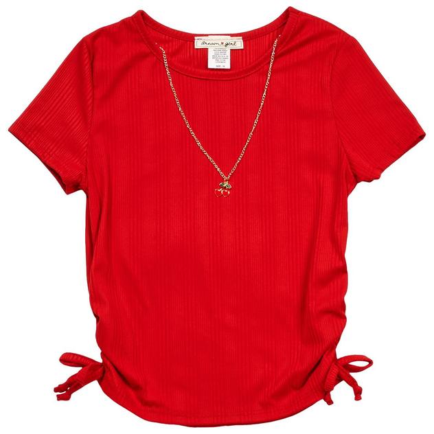 Girls (7-12) Dream Girl Side Cinch Tee w/ Heart Cherry Necklace