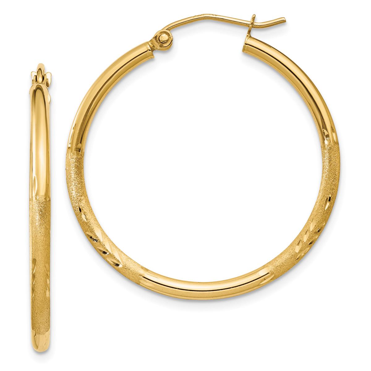 Gold Classics(tm) 14k Diamond Cut Round Tube Hoop Earrings