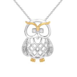 1/20cttw. Natural Diamond Sterling Silver Owl Pendant Necklace