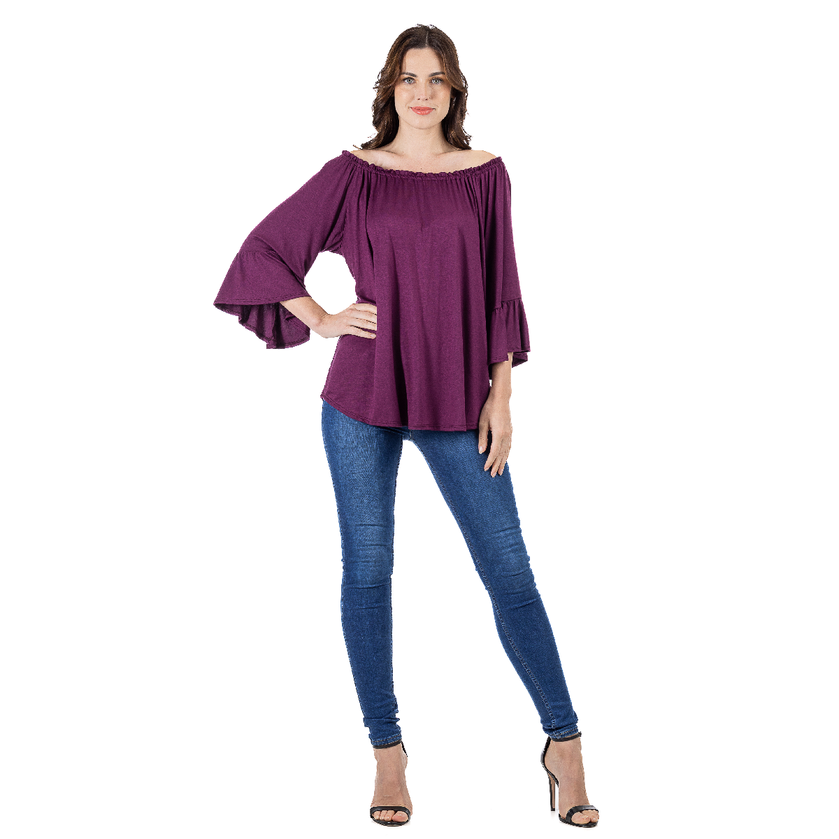 Womens 24/7 Comfort Apparel Bell Sleeve Loose Fit Tunic Top