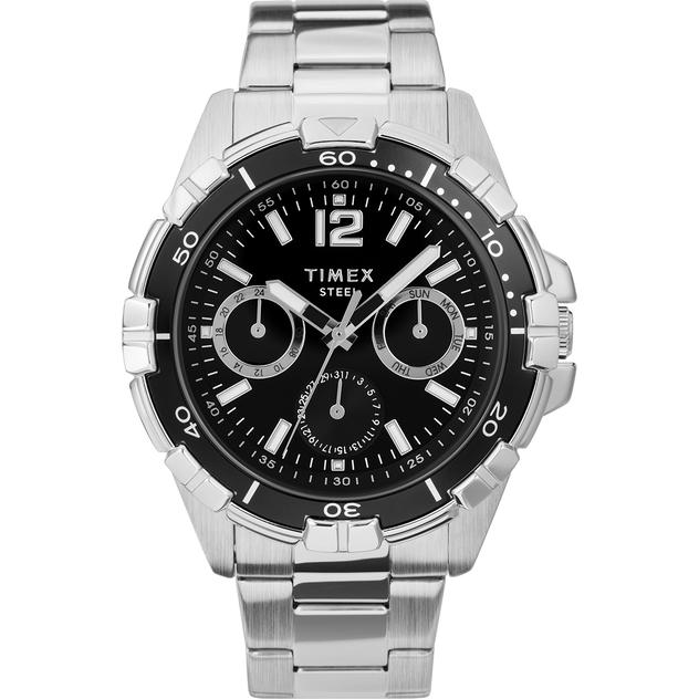 Mens Timex® Silver/Black Stainless Steel Watch - TW2U70400JI