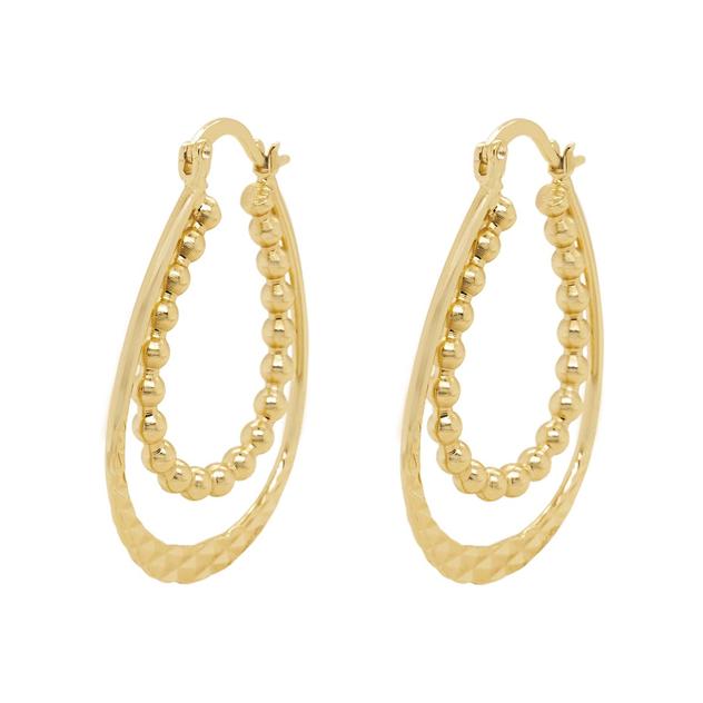 Marsala Two-Layer Gold Beaded & Diamond Cut Oval Hoop Earrings