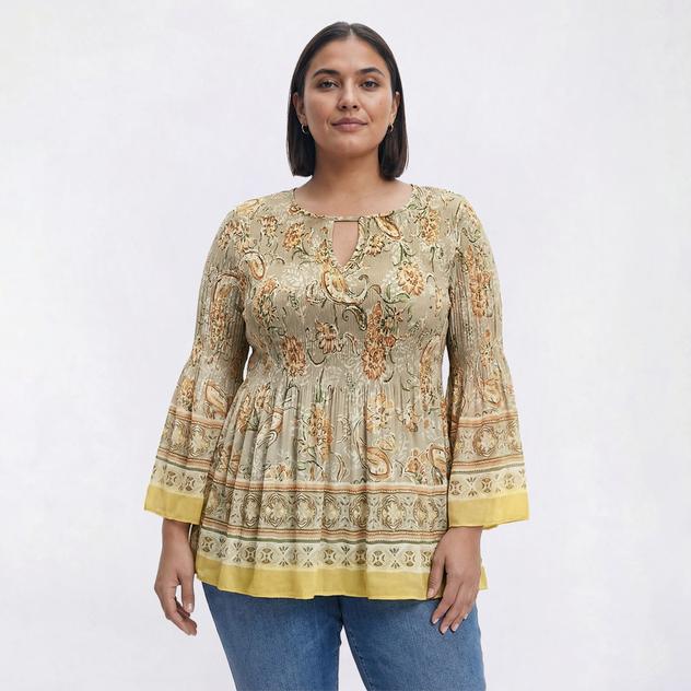Plus Size Floral & Ivy 3/4 Sleeve Ditsy Floral Pleater Blouse