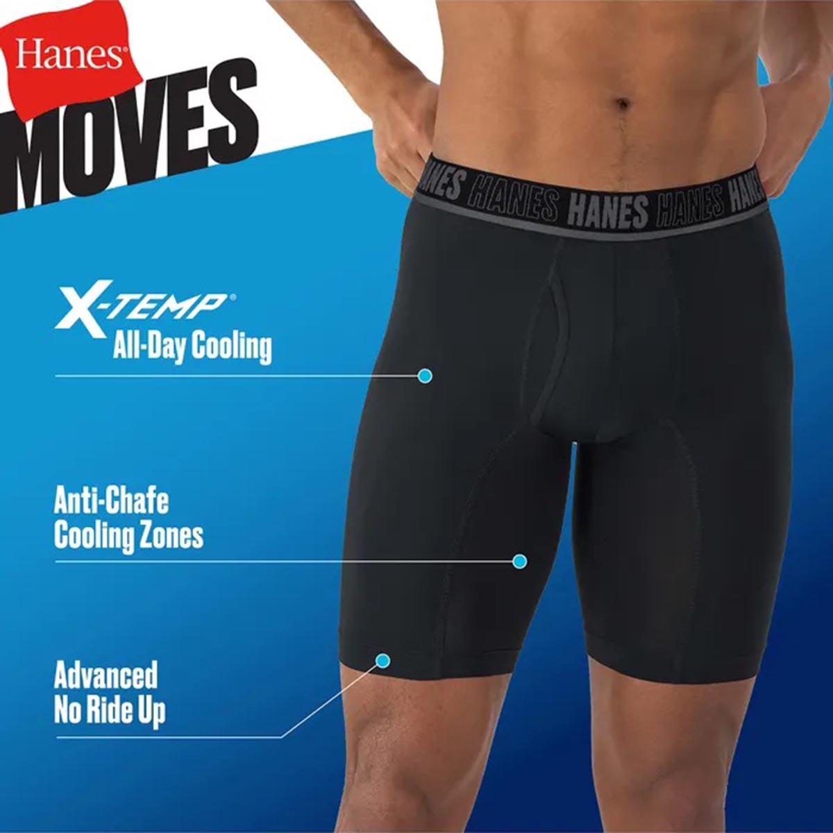 Mens Hanes® Moves 4pk. Long Leg Boxer Briefs - Blue/Black