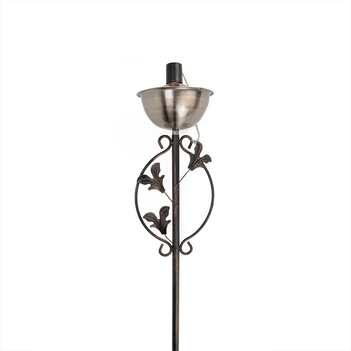 DAK 64.5in. Brushed Copper Floral Motif Patio Garden Oil Lamp