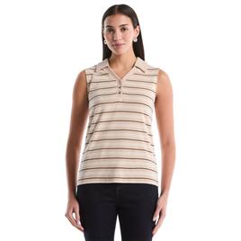 Womens Rafaella Sleeveless Ribbed Collar Striped Polo