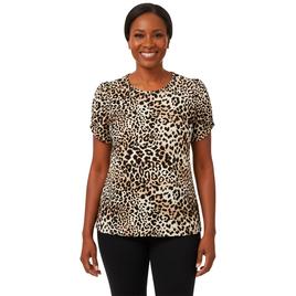 Petite Anne Klein Short Tulip Sleeve Leopard Blouse