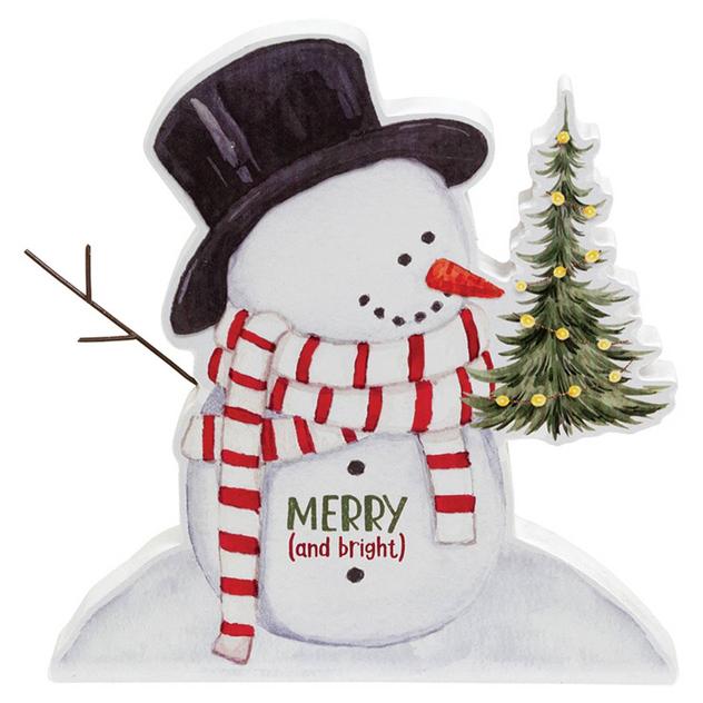 The Hearthside Collection Merry and Bright Wooden Snowman Sitter