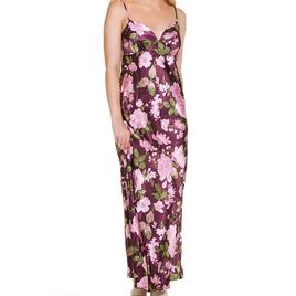 Juniors Crystal Doll Floral Satin Maxi Slip Empire Waist Dress
