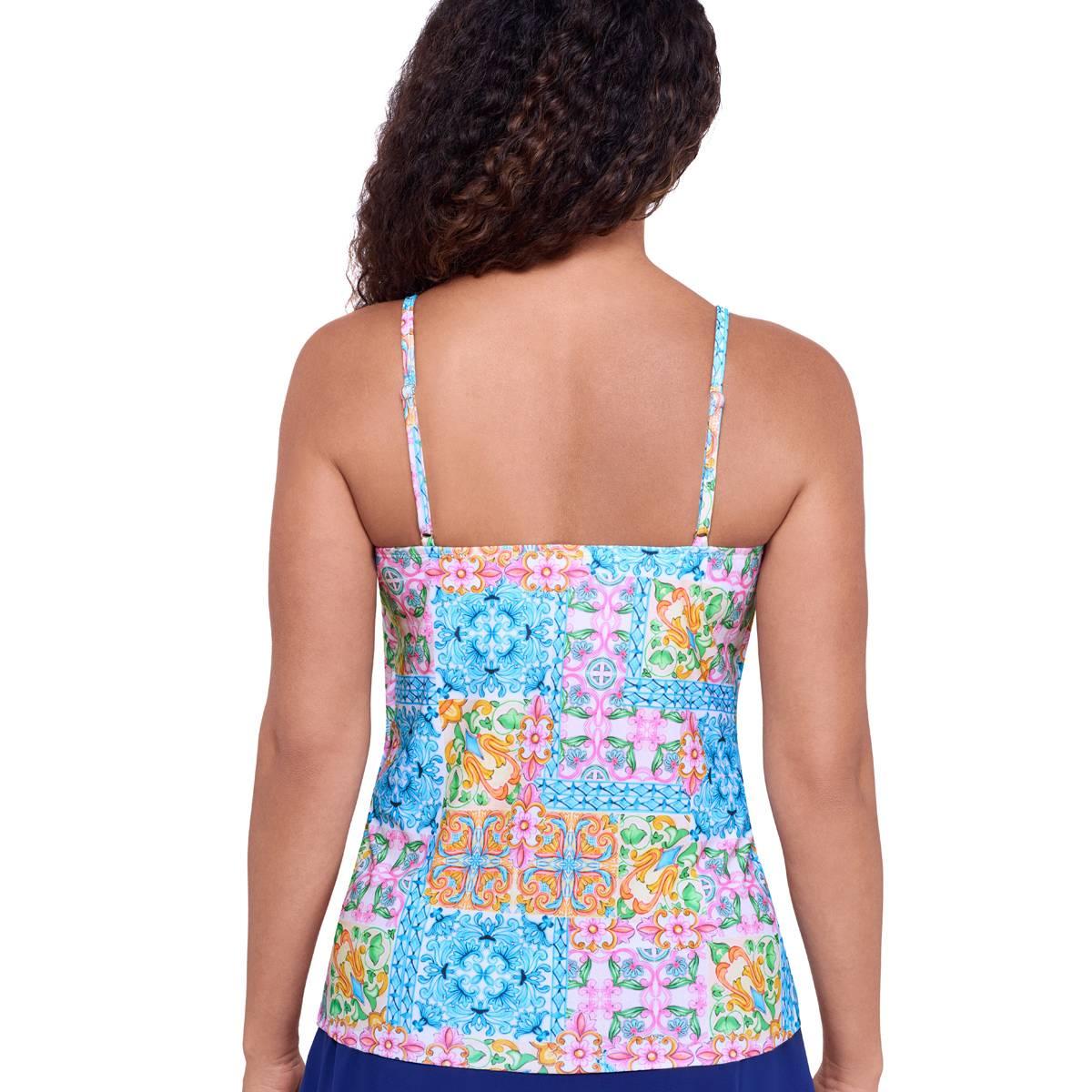 Womens American Beach Libson Tiles Tiered Tankini Swim Top