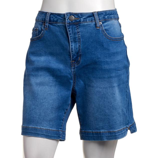 Plus Size Bleu Denim One Button Side Slit Denim Shorts