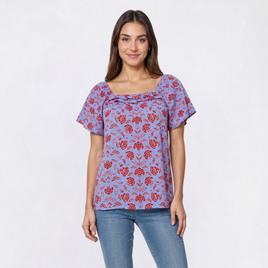 Womens Absolutely Famous Floral Ruffle Neck Blouse