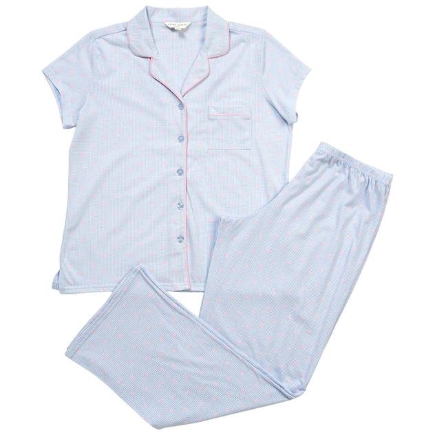 Womens Laura Ashley® Short Sleeve Notch Collar Hearts Pajama Set