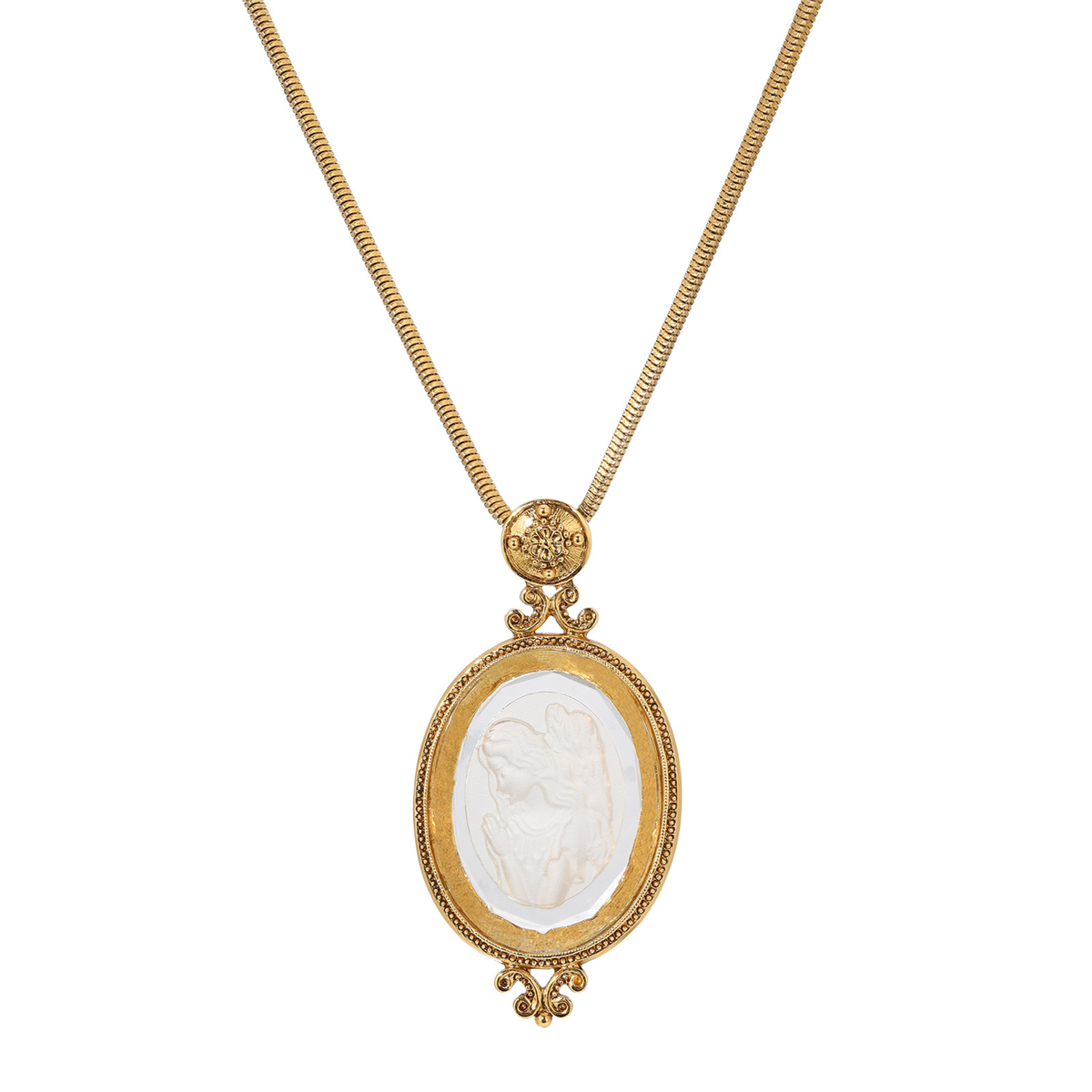 Symbols of Faith 14kt. Gold Dipped Glass Angel Intaglio Necklace