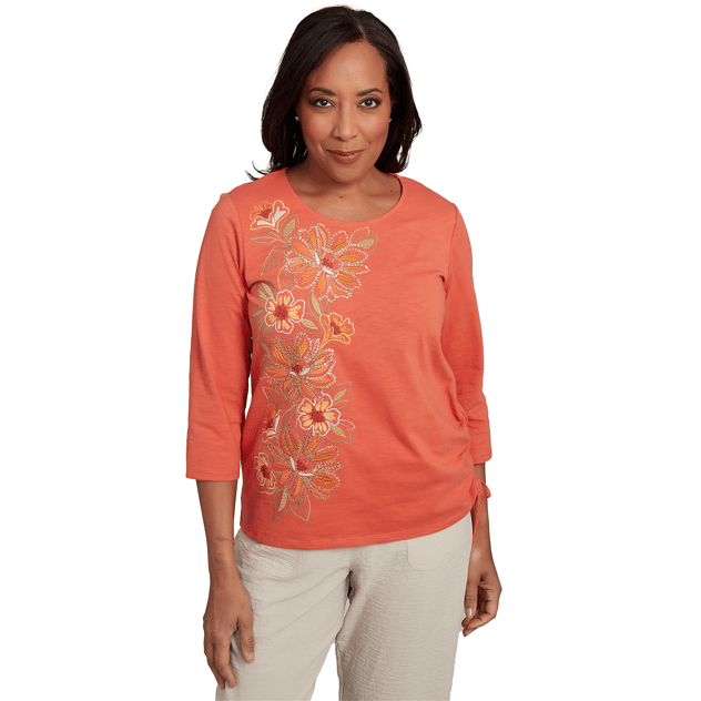 Petite Alfred Dunner Copper Canyon Floral Embroidered Blouse