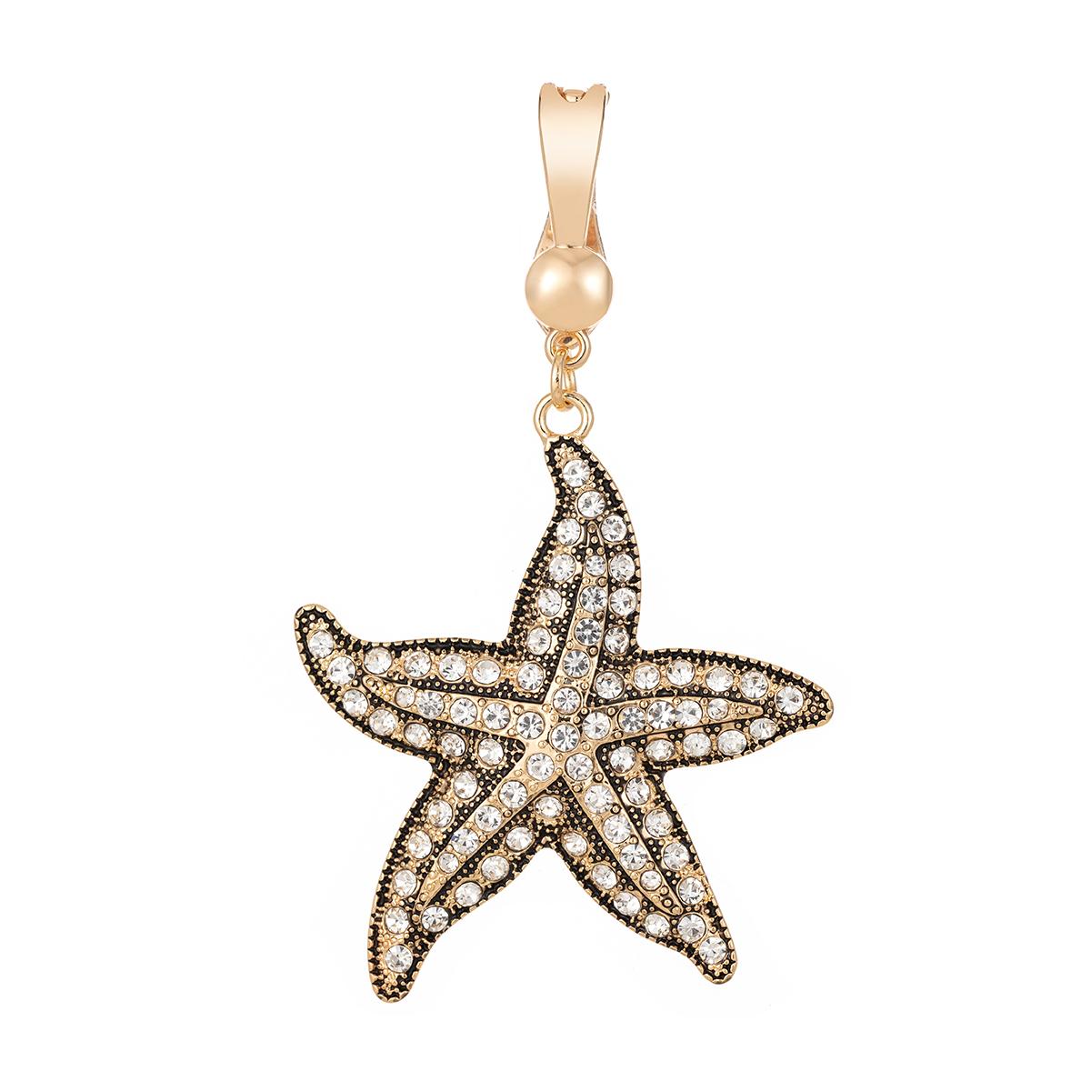 Wearable Art Gold-Tone Hematite & CZ Starfish Enhancer Pendant