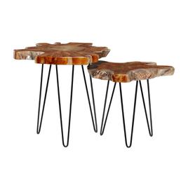 9th & Pike(R) Brown Teak Wood Contemporary Accent Table - Set of 2