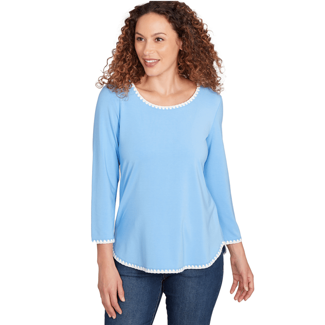 Petite Ruby Rd. Hello Holiday Scallop Embroidery Blouse