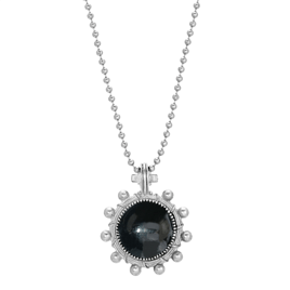 Symbols of Faith Pewter Round Black Enamel Cross & Lamp Necklace