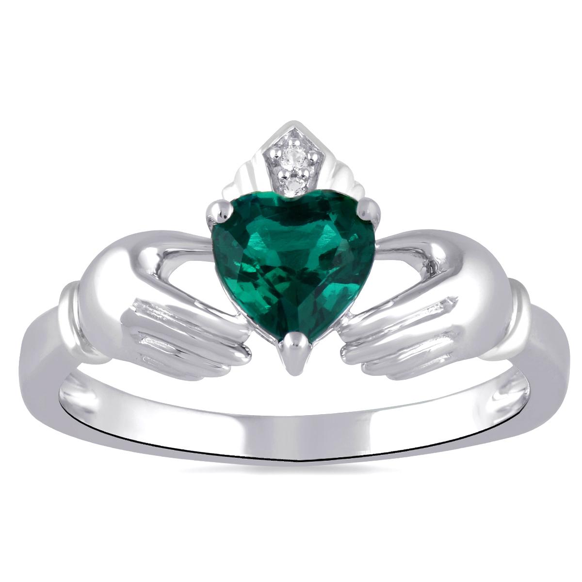 Gemstone Classics(tm) Sterling Silver Created Emerald Claddagh Ring