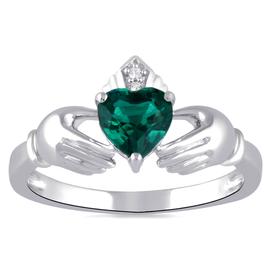 Gemstone Classics(tm) Sterling Silver Created Emerald Claddagh Ring