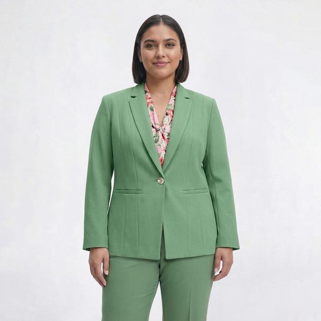 Plus Size Kasper Long Sleeve One Button Blazer with Sleeve Slit