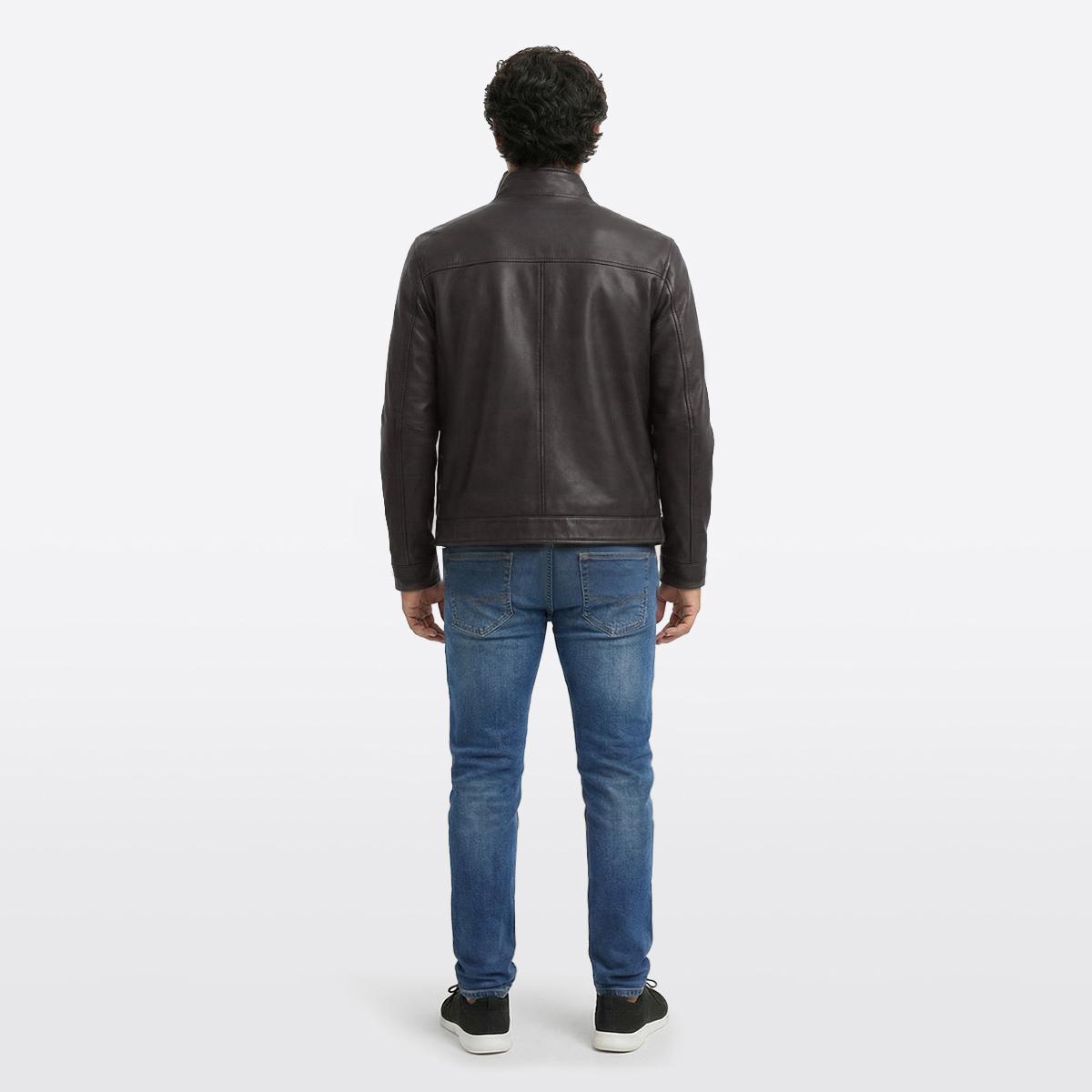 Mens London Fog Faux Leather Jacket w/ Stand Up Collar