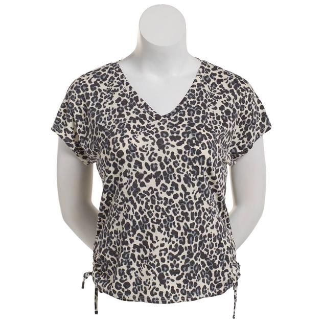 Womens French Laundry Short Sleeve Cheetah Tee w/Side Shirring