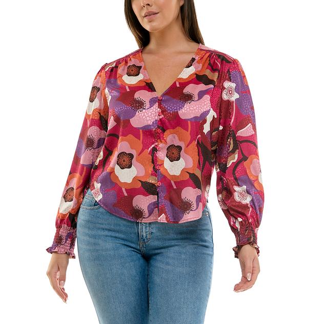 Womens Zac & Rachel Long Sleeve Abstract Floral Blouse