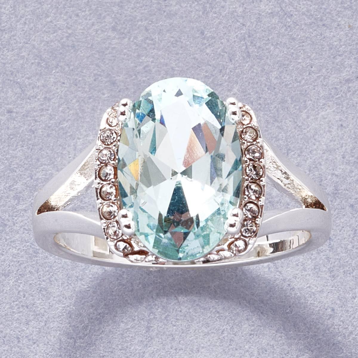 Ashley Cooper(tm) Silver-Tone Ring w/ Light Azure Stone & Clear Pave