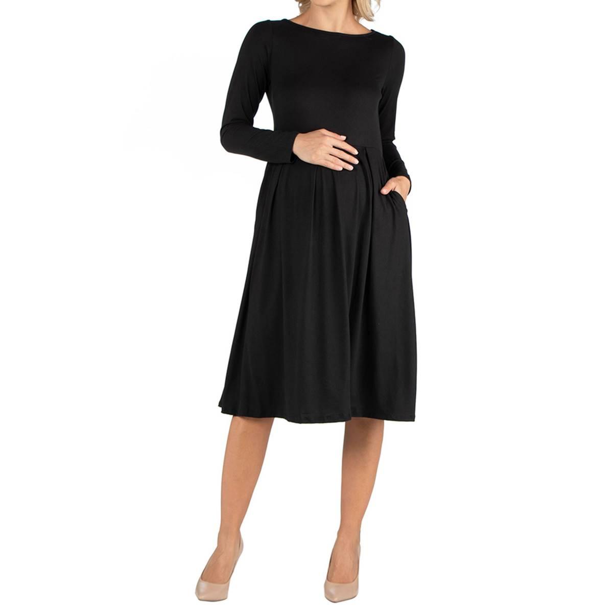 Plus Size 24/7 Comfort Apparel Fit & Flare Maternity Midi Dress