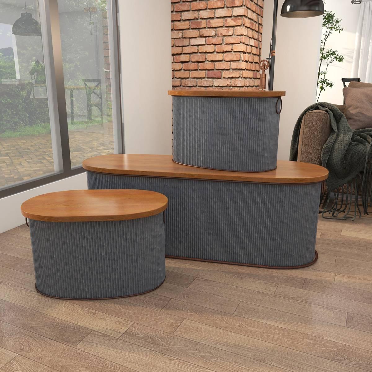 9th & Pike® Farmhouse Silver Entryway Storage Bench Set of 3