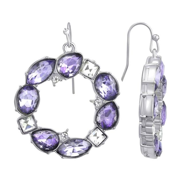 Roman Silver-Tone Amethyst Glass Wreath Drop Earrings